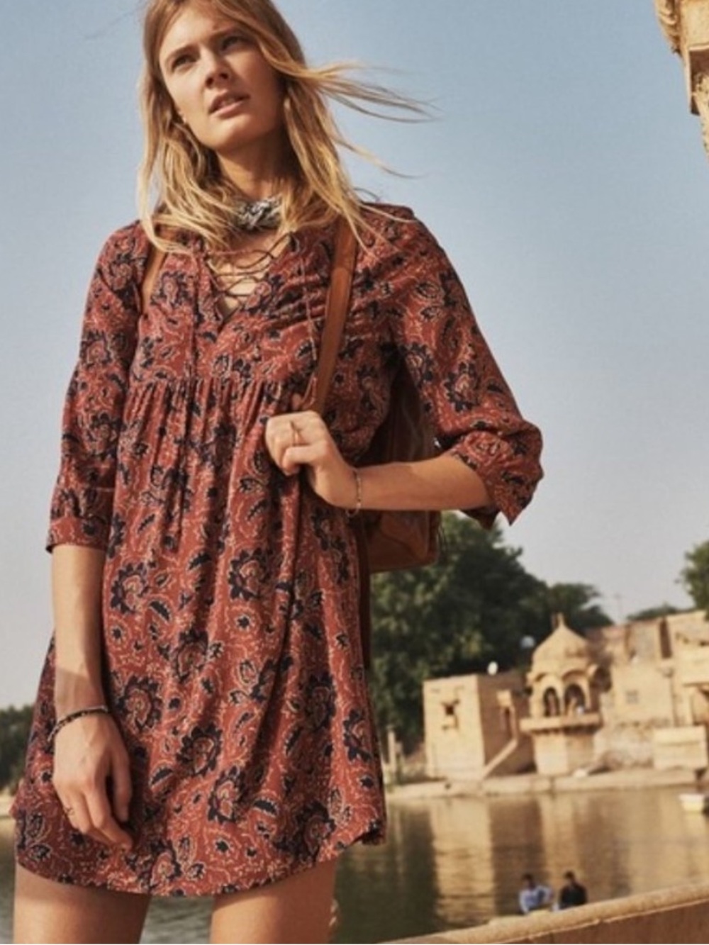 Madewell Silk Lace Up Paisley Dress